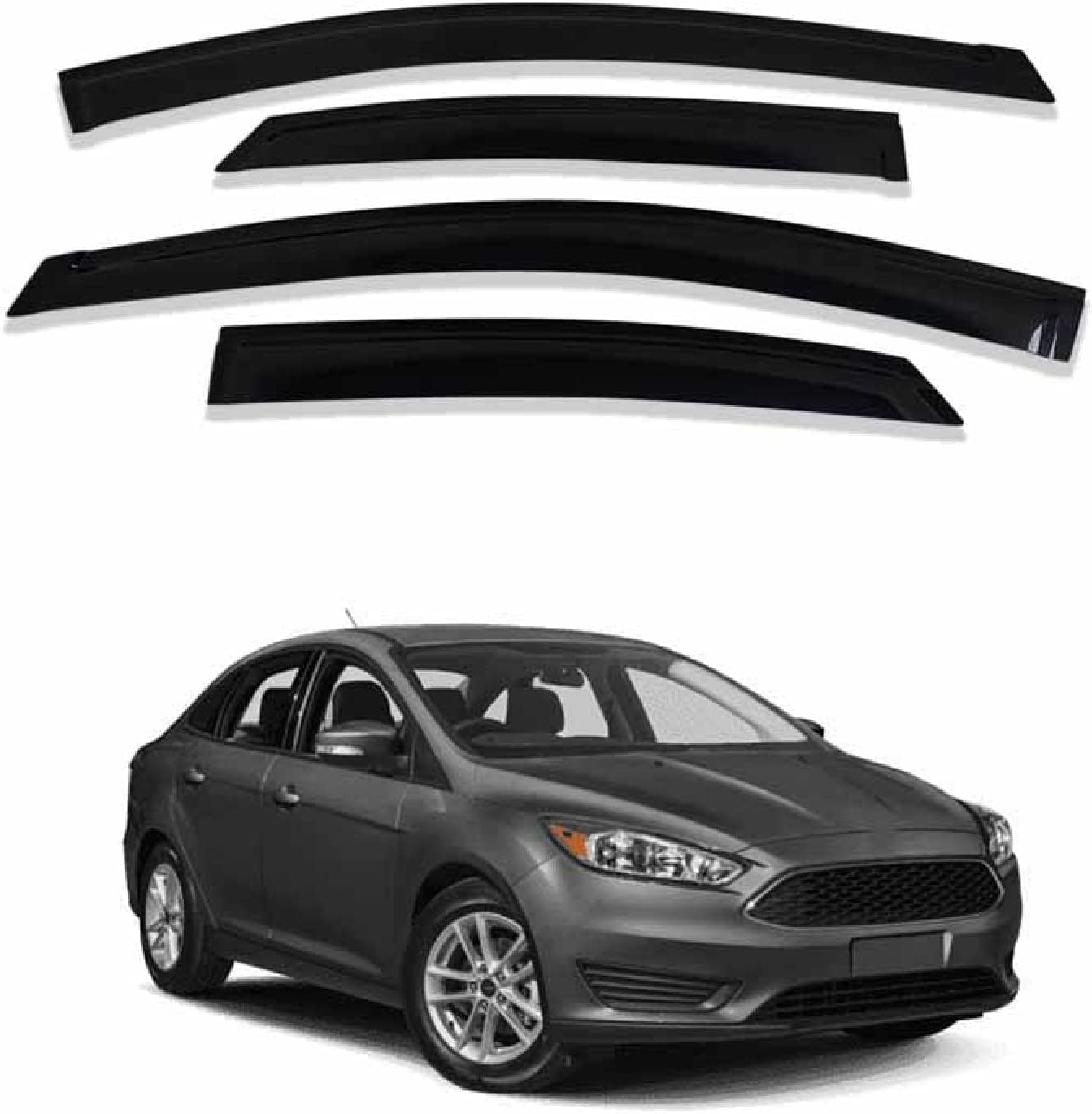 PANXUC Car Wind Deflectors for Ford Focus 2005–2011, Side Window Wind Rain Deflector Window Visor Sun Rain Guard Smoke Guards