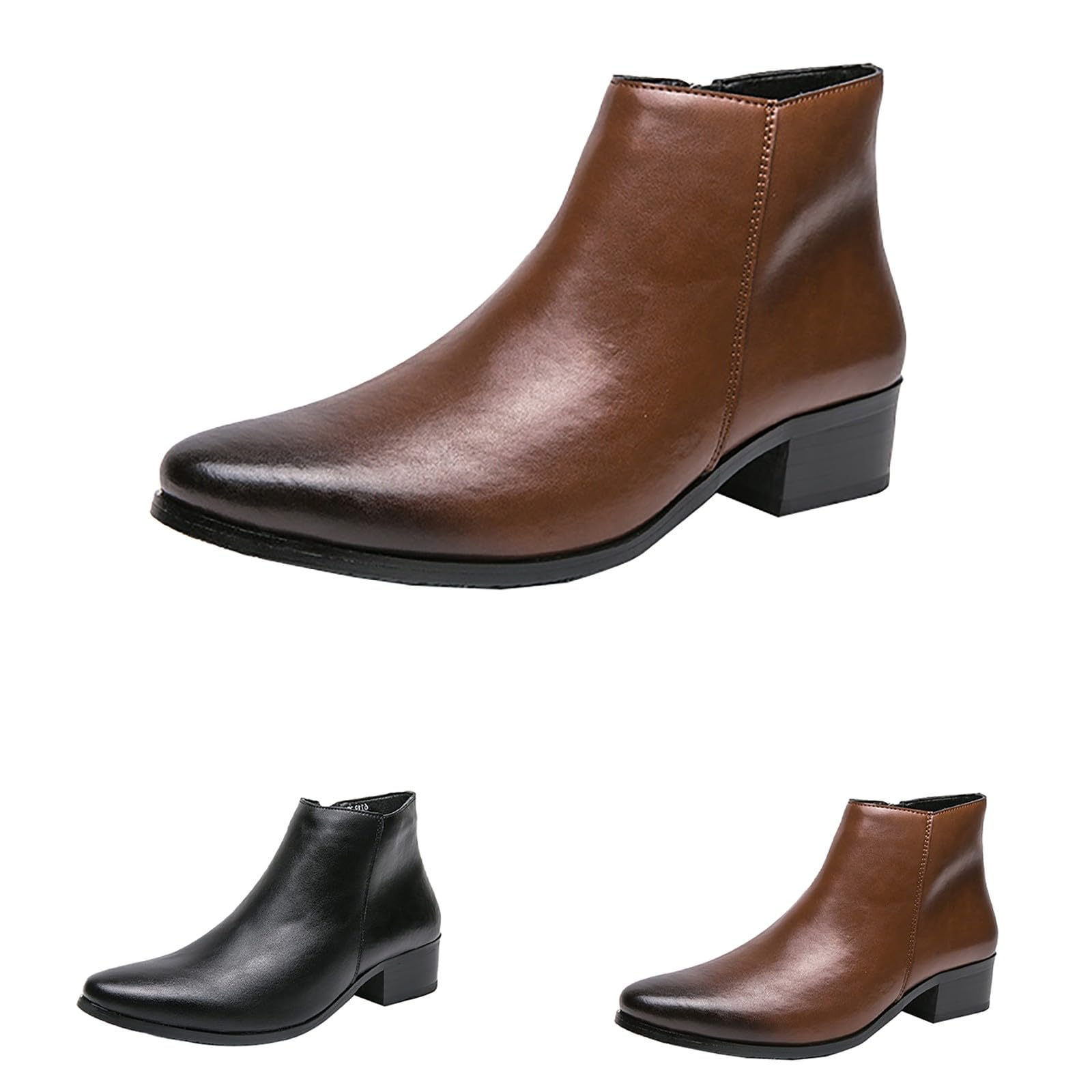 Winterstiefel für Herren, Leder, gefüttert, warm, Winterstiefel, flach, mit Reißverschluss, ultraleicht, rutschfest, für den Innen- und Außenbereich, Größe 11