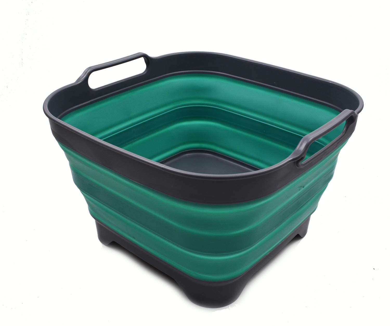 Sammart - Bassine à vaisselle pliable de 10 L avec bouchon de vidange - Lavabo pliable - Bac de rangement de cuisine pour économiser de l'espace - Gris/bleu turquoise