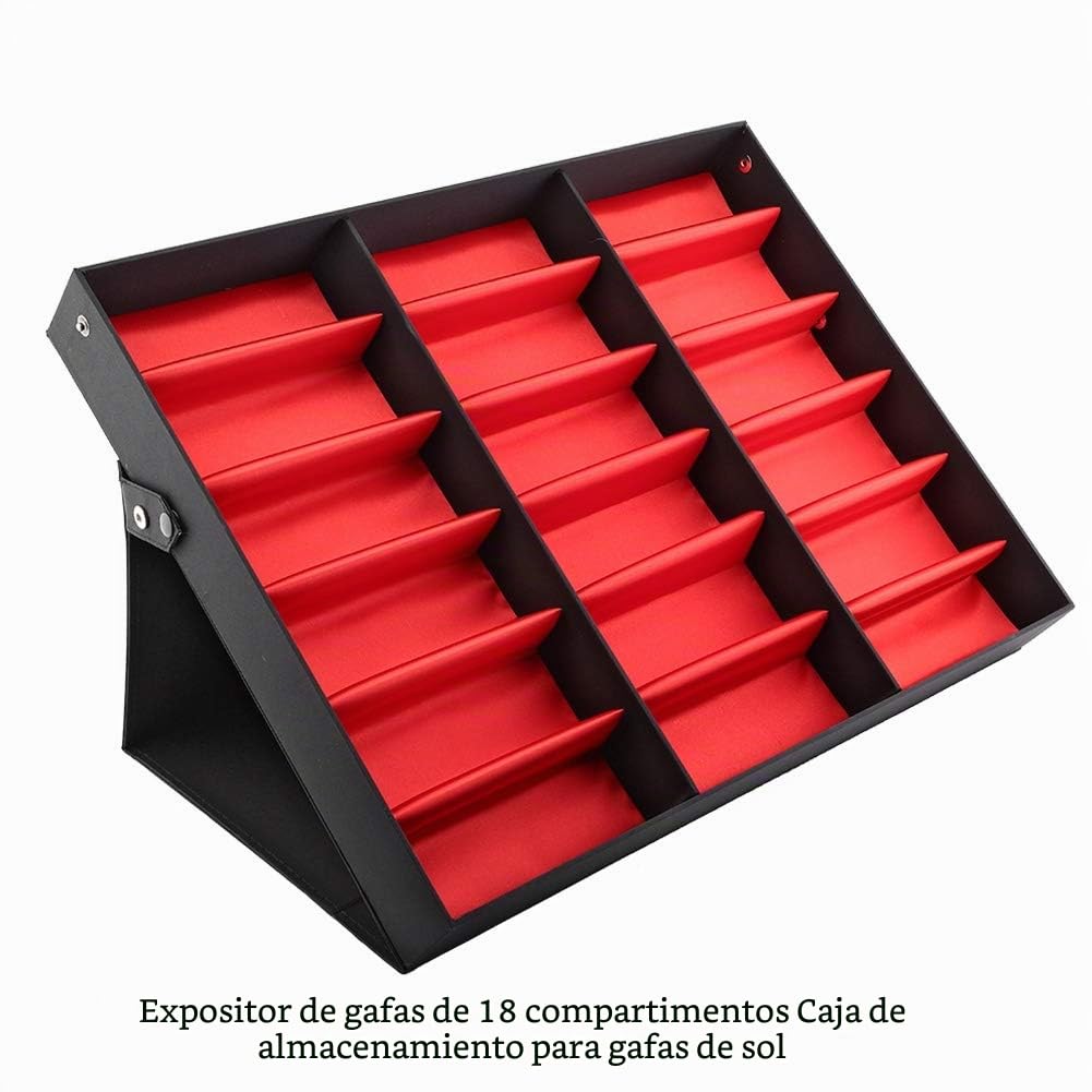 Dioche Estuche organizador para gafas de sol, 18 rejillas, caja de almacenamiento con botones de metal a presión, para almacenamiento de gafas, 47 x 37 x 6 cm