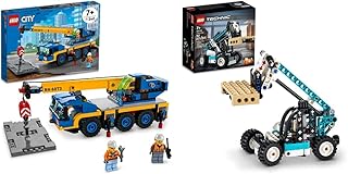 LEGO City Mobile Crane 60324 Building Kit; Toy Construction Vehicle with Working Boom, Outriggers and Winch System & Technic Telehandler 42133 Model Building Kit