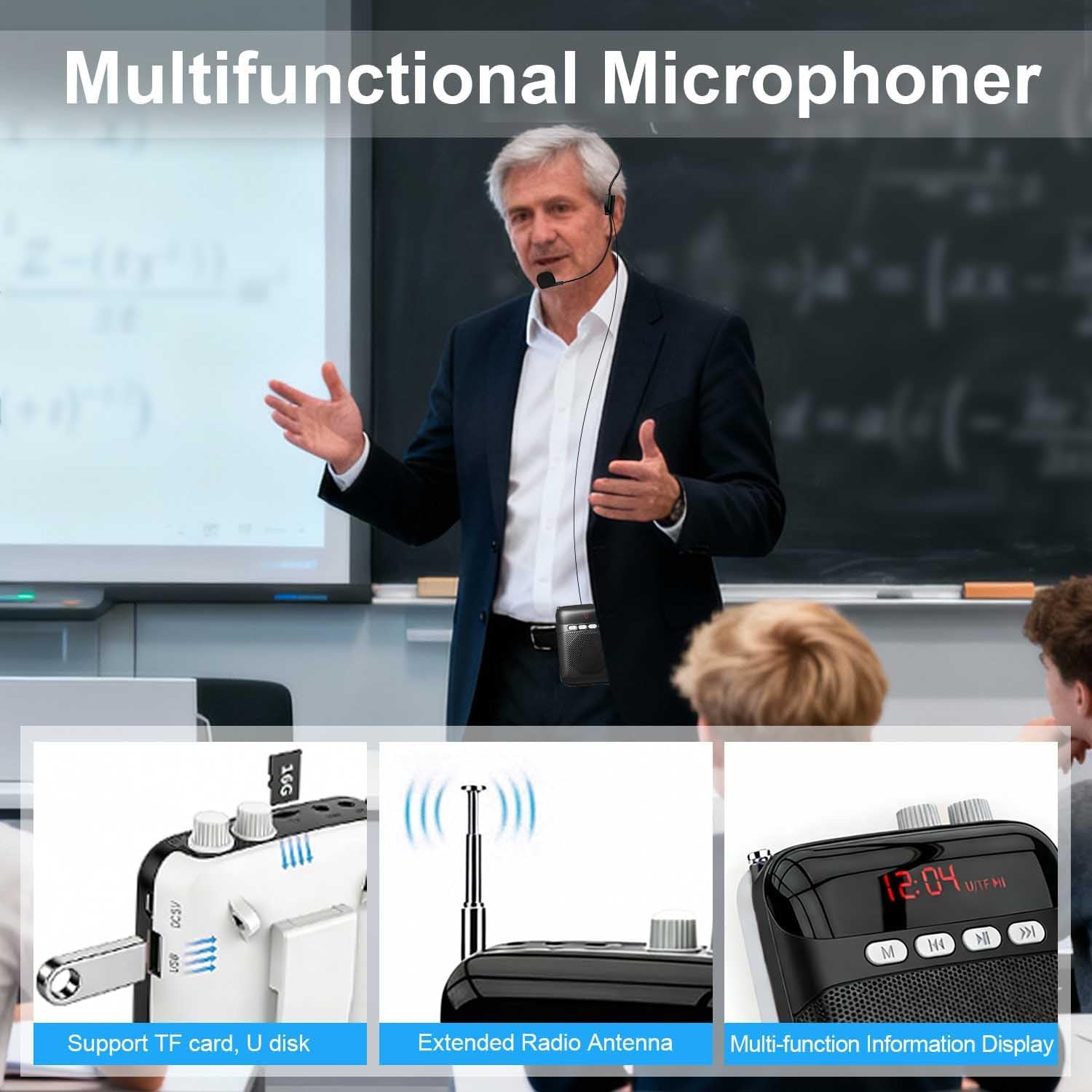 Portable Voice Amplifier for Teachers with Bluetooth, 2400mAh Rechargeable Personal Amplifier PA System Headset for Speaking Microphone for Teachers,Tour Guides, Coaches, Classroom,Yoga(Black) - Image 5