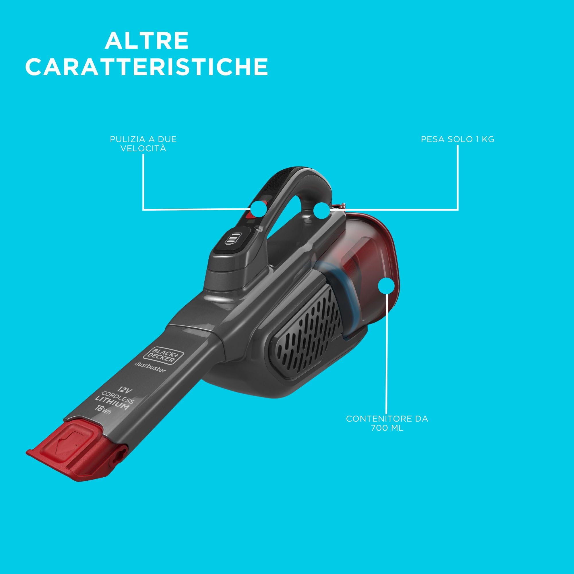 BLACK+DECKER 12v Aspirapolvere portatile senza fili, BHHV315B-QW