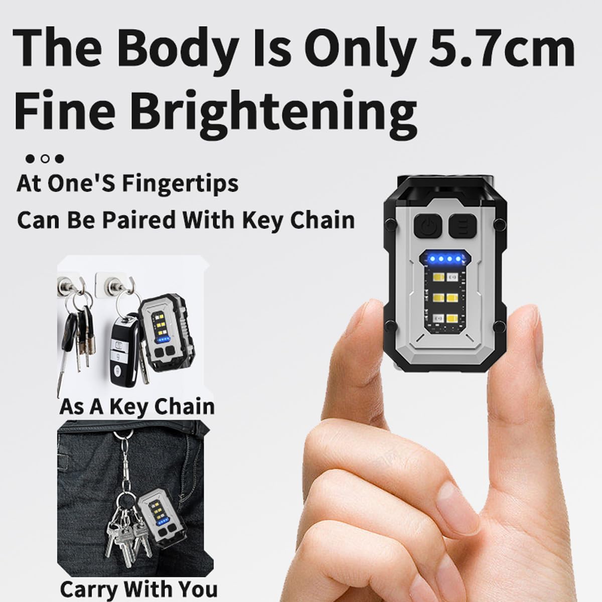 Rechargeable Keychain Flashlight with Type-C Fast Charging,Mini Tactical Flashlight 750mAh ，Magnetic Base Dual Switches, Waterproof Pocket Light for Camping EDC Emergency (White)