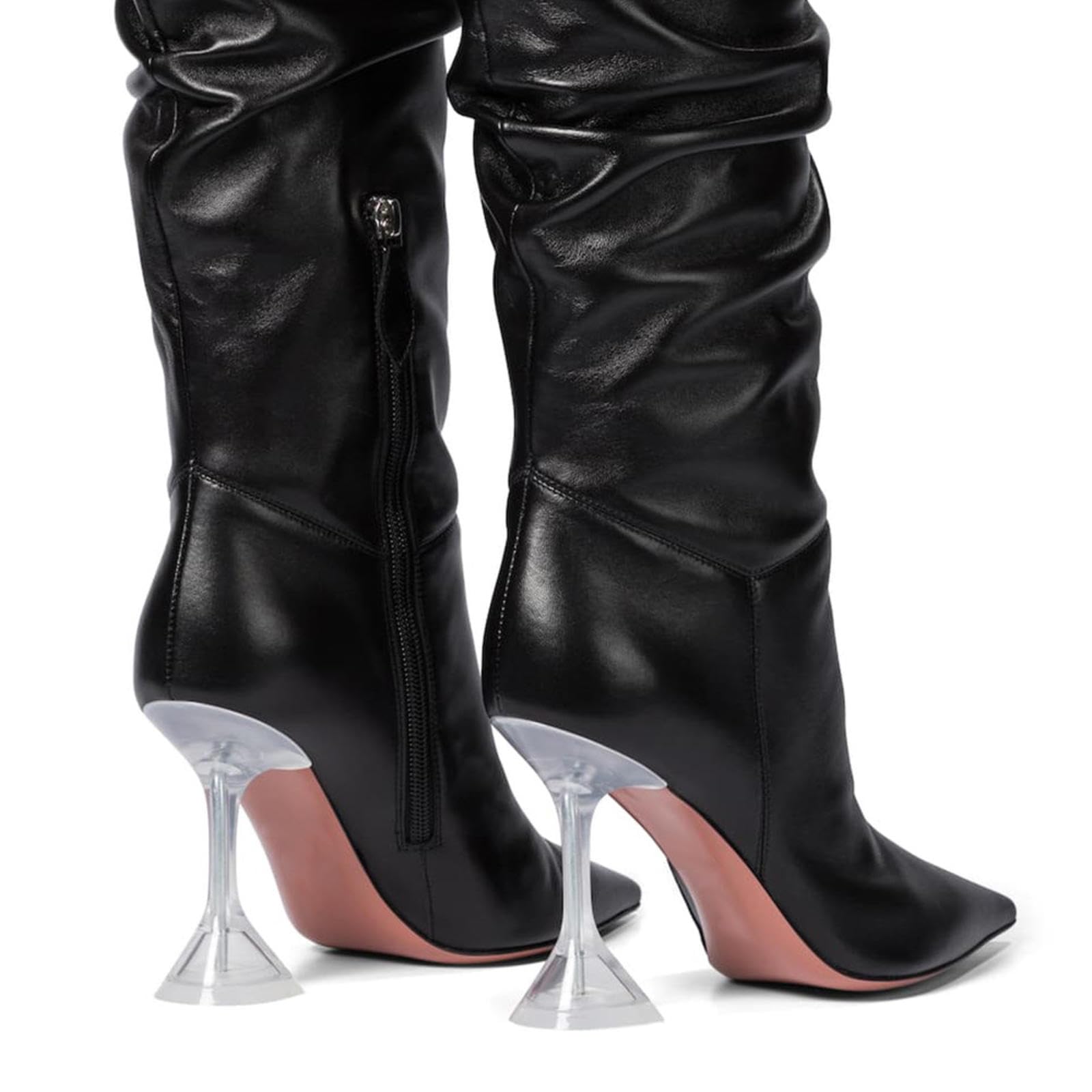 Tacchi Donna Tacchi Alti 13 Cm Stivali alla Coscia Tacchi Trasparenti in Vetro di Vino Versione Sciolta,Black-35