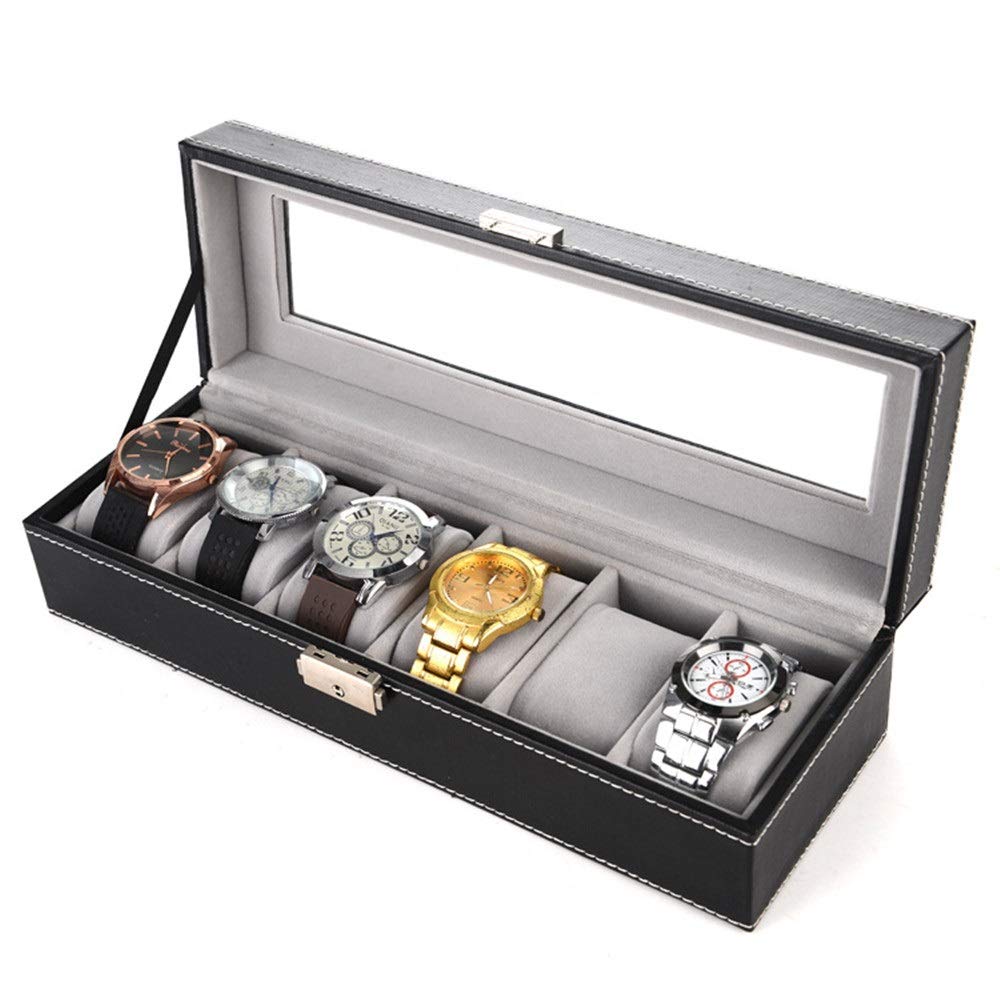 Zhicaikeji Watch Storage Case Watch Storage Display Watch Box Metal Buckle 6 Slot For Storage And Display Watch (Color : Black, Size : 30 * 11 * 8cm)