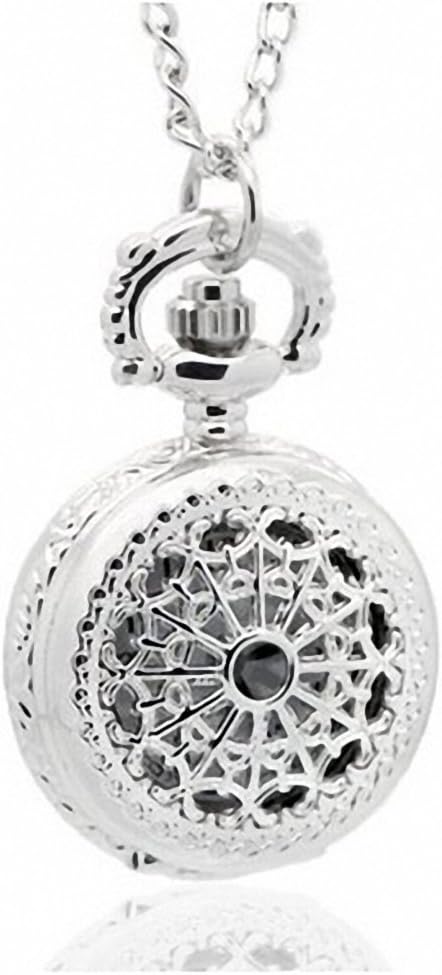 RSSP Mini Silver Cobweb Vintage Hollow Flower Pocket Watch Necklace Chain Pendant