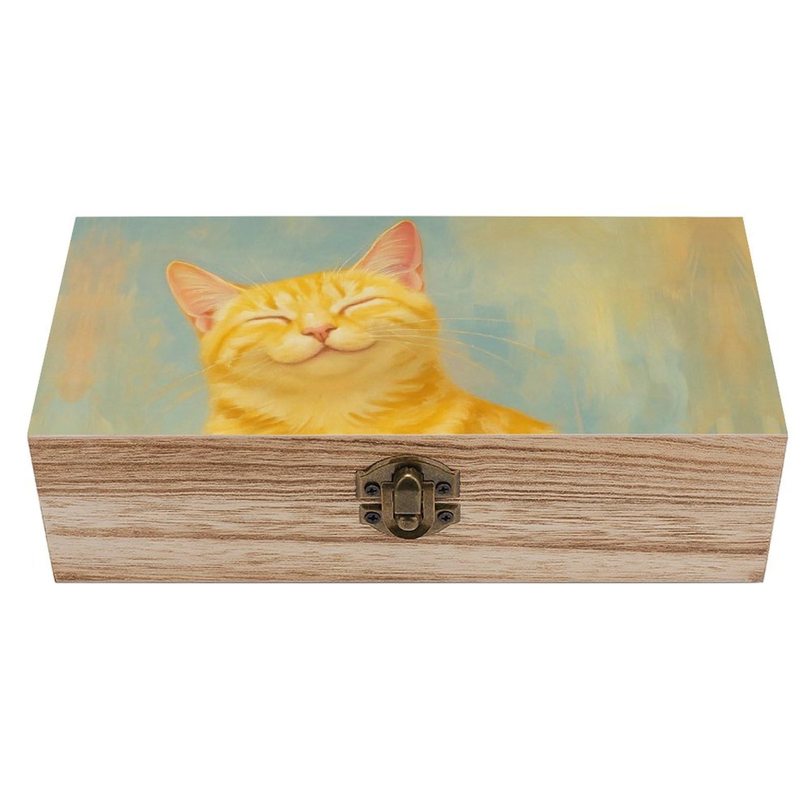 SMAZDFXX Sleeping Orange Cat on Donut Wooden Storage Box Multipurpose Decorative Box for Jewelry Photo Home Decor