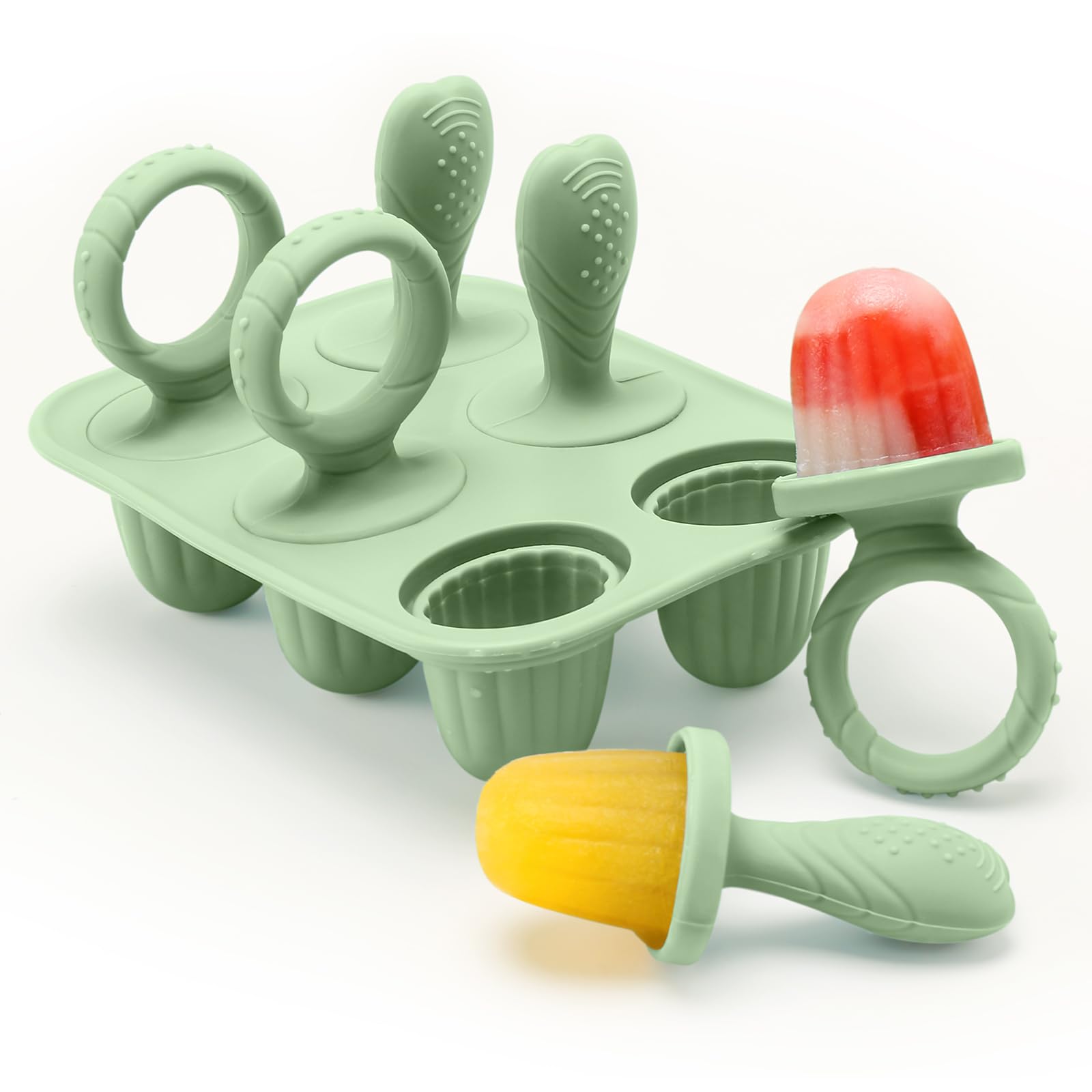 CLDY Mini BPA-Free Silicone Ice Lolly Moulds Kit for Toddlers - 6 Pcs 17ml Moulds with Reusable Sticks, Freezer & Dishwasher Safe (-40°C to 230°C), Baby Food Safe (Green)