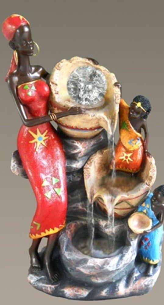 Hand Crafted African American Family Indoor Water Fountain Collector Art Piece D61021