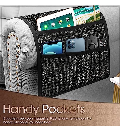 My Phoenix Armchair Caddy Remote Control Holder Organizer, Sofa Remote Holder Armrest Organizer for Remotes Tablet Books Pen (Black) - Image 2