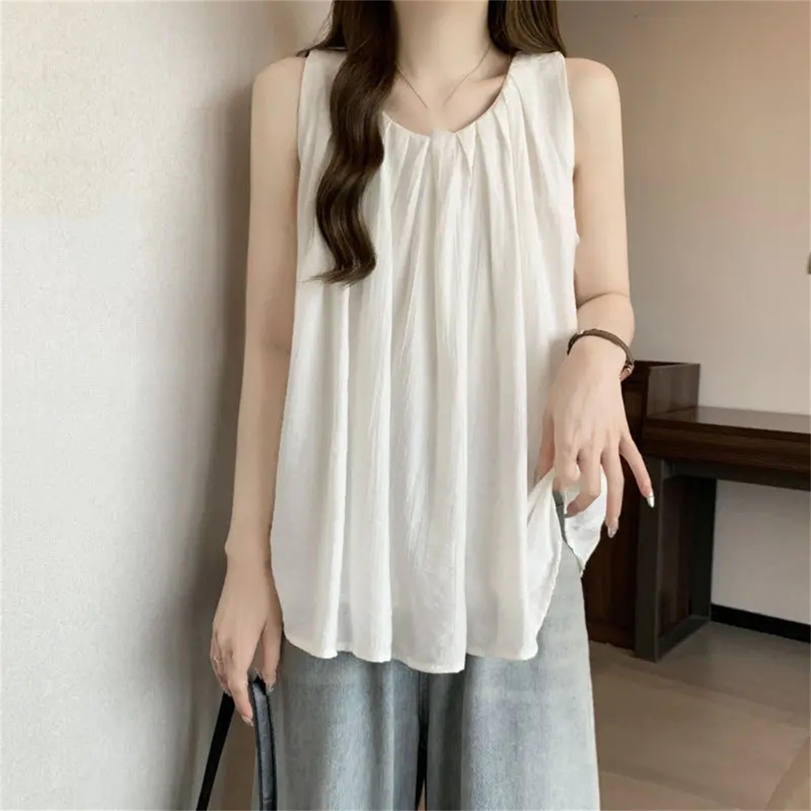 Maglietta da donna senza maniche, girocollo, alla moda, comoda, versatile, casual