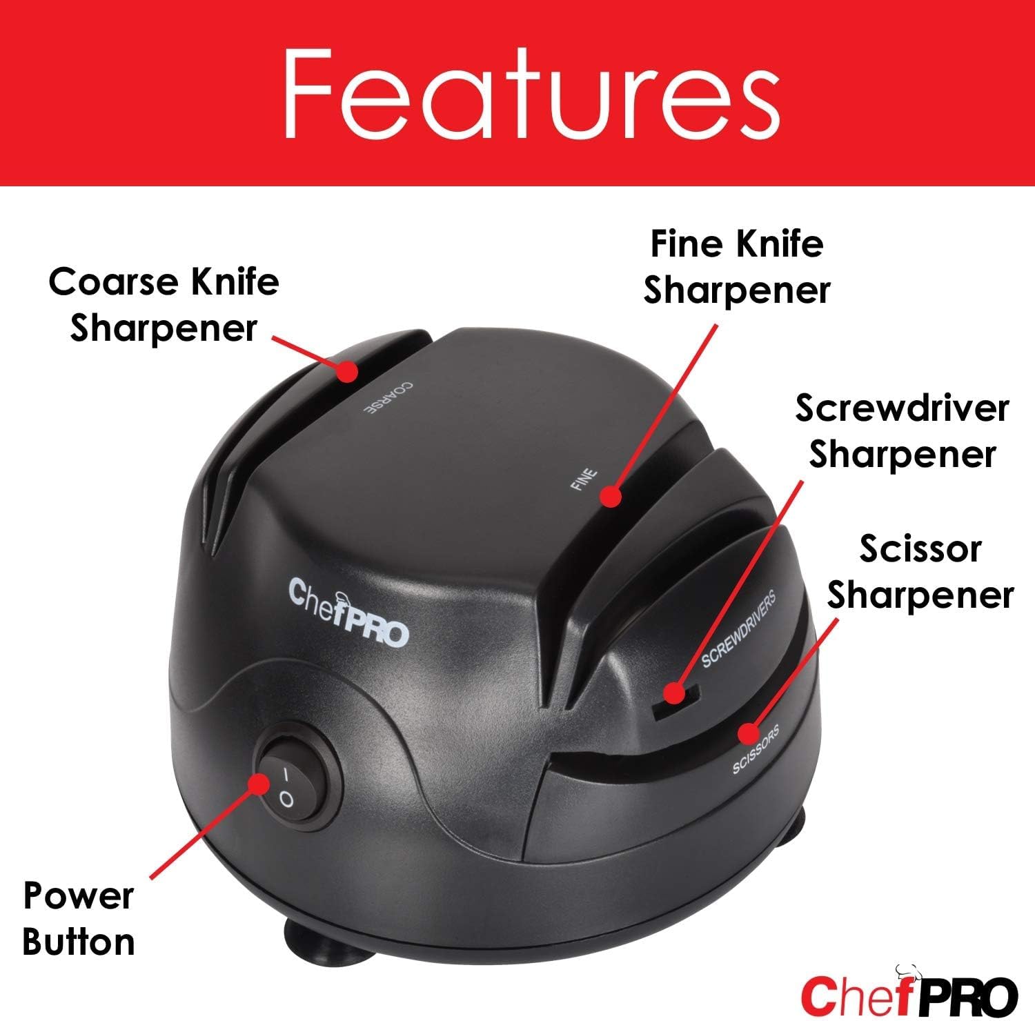 Compact 3-in-1 Electric Knife Sharpener System, Black
