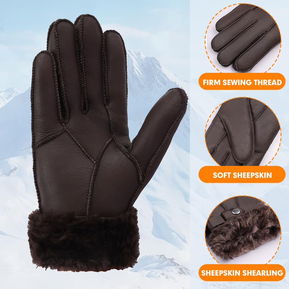 MGGMOKAY Uomo Guanti Shearling Uomo Caldo Inverno Cuoio Shearling Guanti di Pelle di Pecora