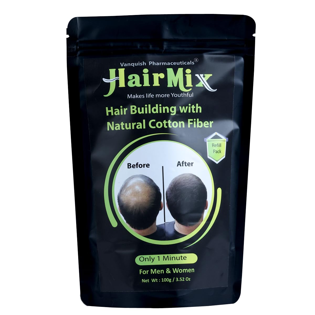 HairMix Hair Building With Natural Cotton Fiber - Black, Refill Pack -100 g Hair loss Concealer for Men and Women, Instant Hair Thickener for thinning hair (Pack of 1)-image-24