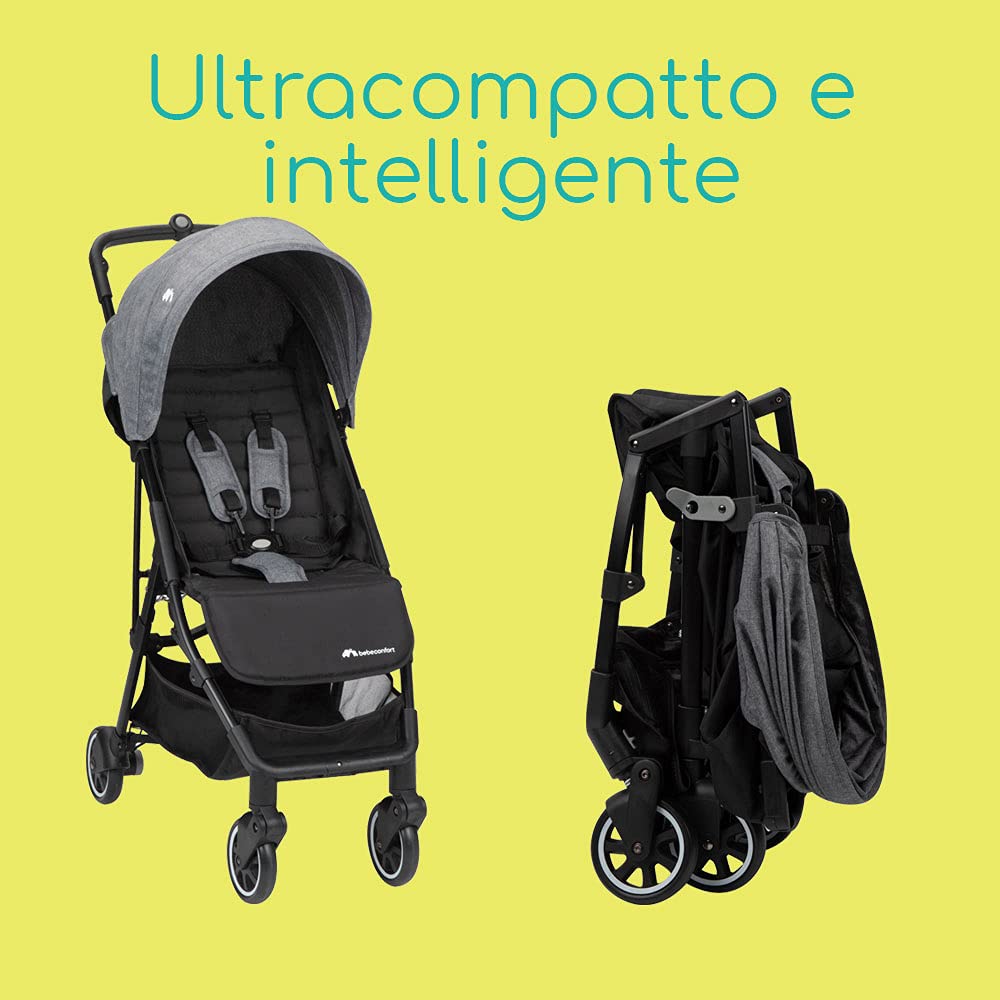 Bebeconfort Teeny 3D Passeggino Ultraleggero e Compatto, 6 kg, Pieghevole e Reclinabile, Posizione Nanna per Neonati, Portata 22 kg, Tinted Grey