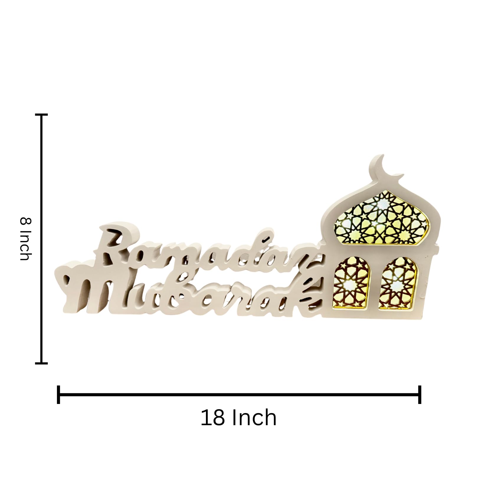 Cartello Ramadan Mubarak da tavolo in legno con lettera Ramadan Kareem con Hilal/Moon 35,6 cm, decorazione da tavolo con luci a LED, ornamenti da tavolo Ramadan con luci a LED e segno di luna bianca