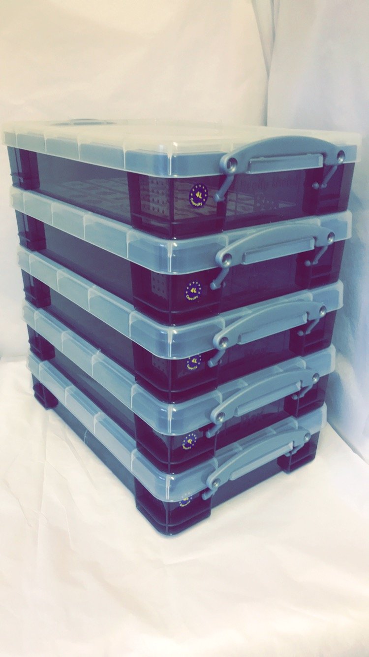 Bulk buy 5 x 4 litre A4 Really Useful Boxes - Transparent Black