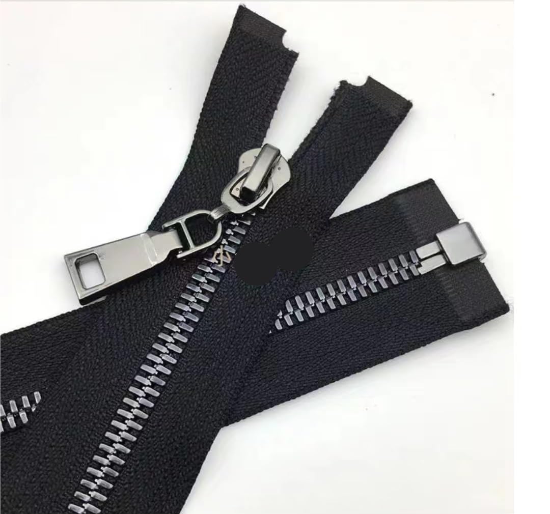 Cremallera con Dientes de Metal, Cremallera Negra con Extremo Abierto y Cerrado. Tirador de Cremallera.(70cm)