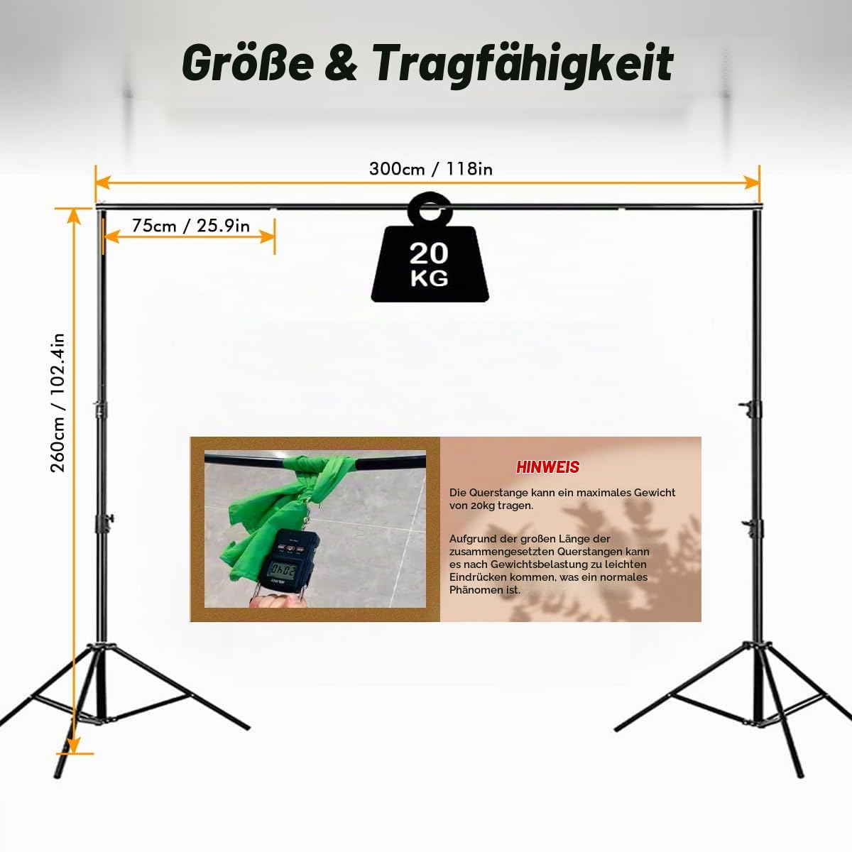 2.6x3m Fotostudio Hintergrundsystem Verstellbares Fotohintergrundständer Set für Fotografie Party mit 1 Tragetasche, Stützsystem Ständer für Fotos, Videos, Studio，6 Frühling Klemmen, 2 Sandsäcke