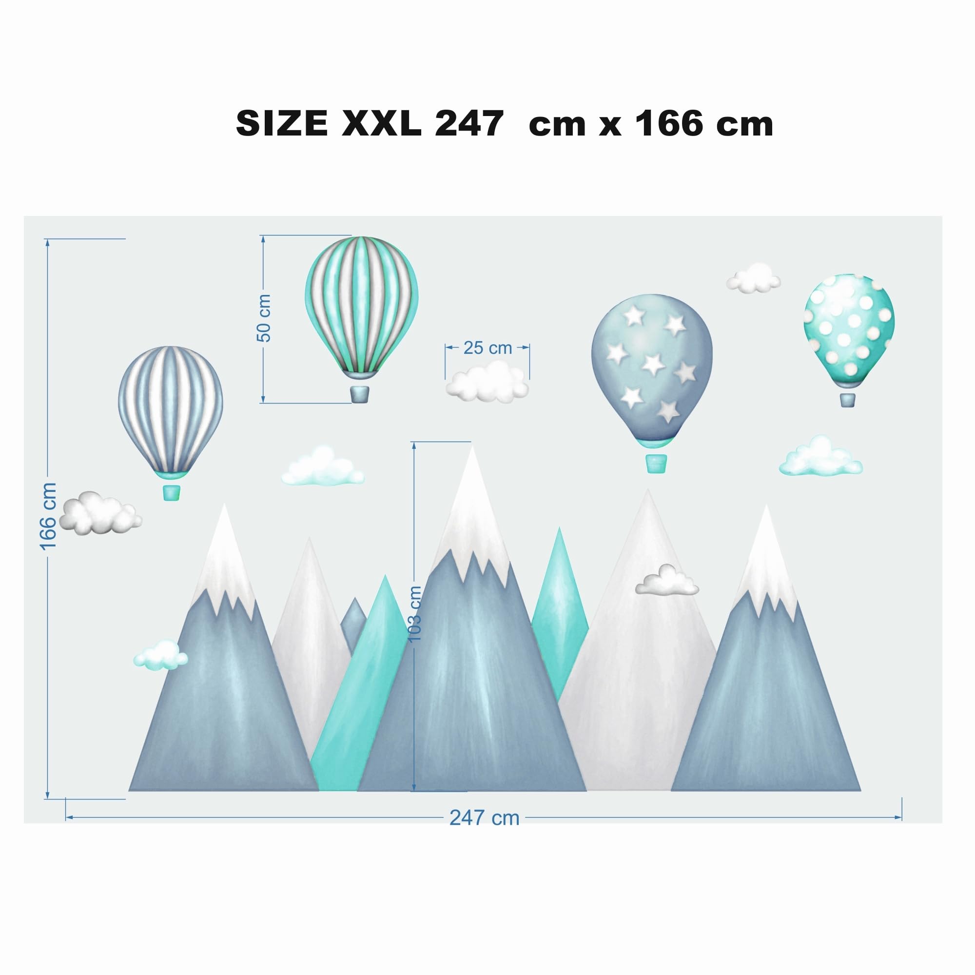 wandtattoo kinderzimmer berge Nordic Bergen Aufkleber Wandaufkleber Kind Baby Kindergarten Zimmer Gebirge luftballons Ballons Ballon Wolken Wolke Landschaft Wanddeko Baby Kinder Sticker G22XL