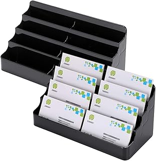 Hipiwe Business Card Holder for Desk- 8 Pocket Acrylic Business Card Display Stand Office Desktop Name Card Organizer,Fits 480Pcs Business Cards (Black ,2 Pack)