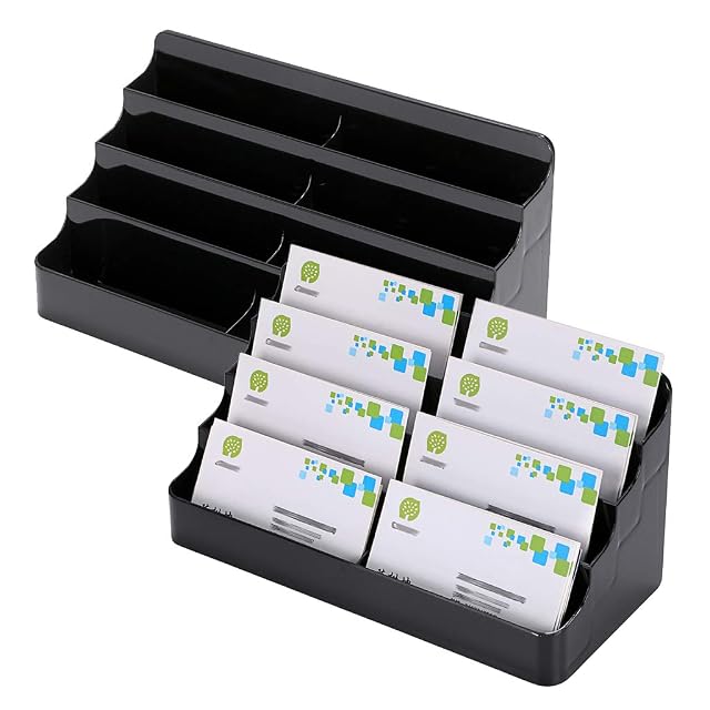 Hipiwe Business Card Holder for Desk- 8 Pocket Acrylic Business Card Display Stand Office Desktop Name Card Organizer