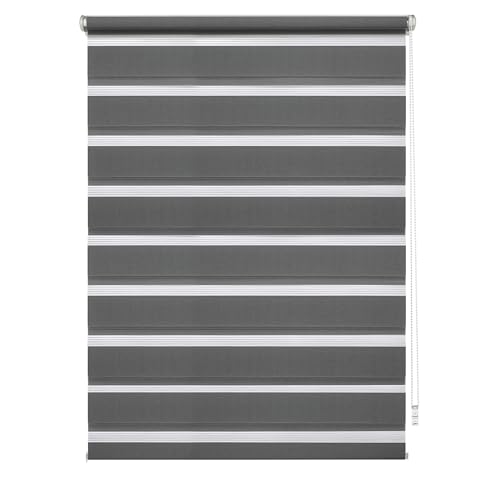 Tenda a rullo doppia EASYFIX con guida di montaggio a a a estrazione laterale Strisce trasparenti e opache Regolazione continua Antracite 90 x 220 cm