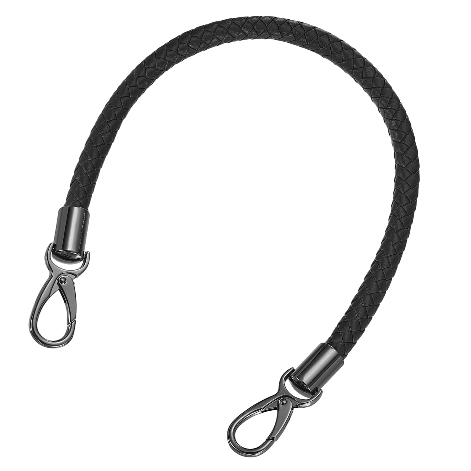 sourcing map Leather Purse Strap, 50cm/19.69" Short Leather PU Braided Purse Replacement Handle with Metal Buckles for Underarm Bags, Handbags (Black Strap + Black Clasp)