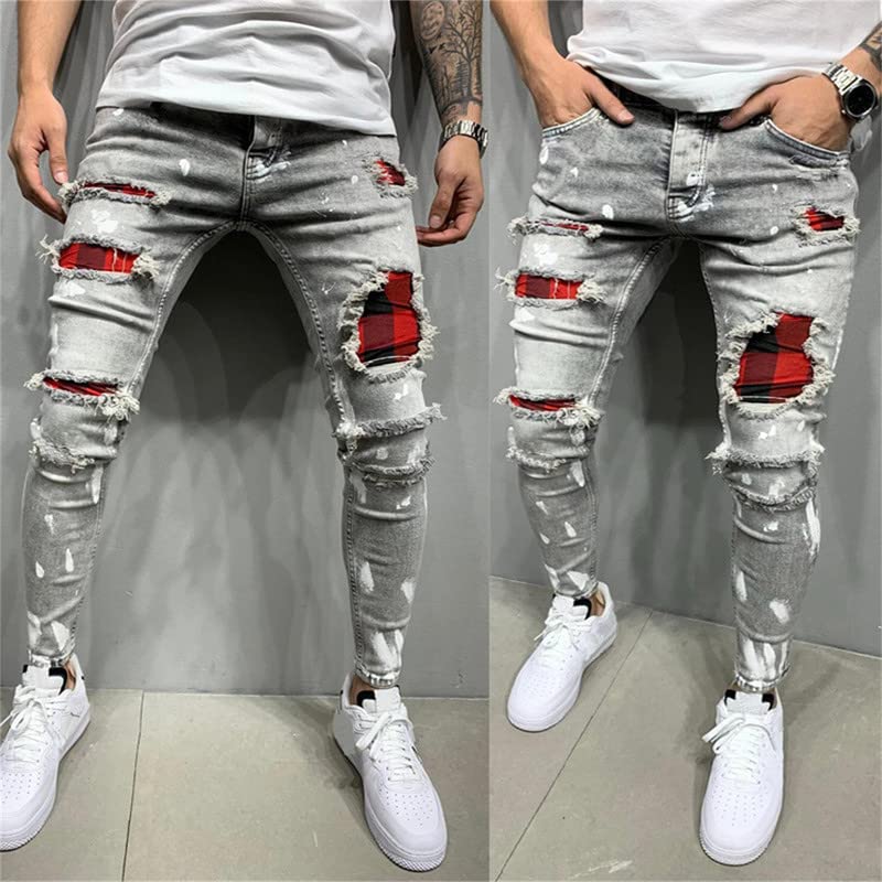 Andongnywell Men's Skinny Moto Biker Ripped Jeans Destroyed Stretch Denim Pants Trousers with Zipper Button Pocket3