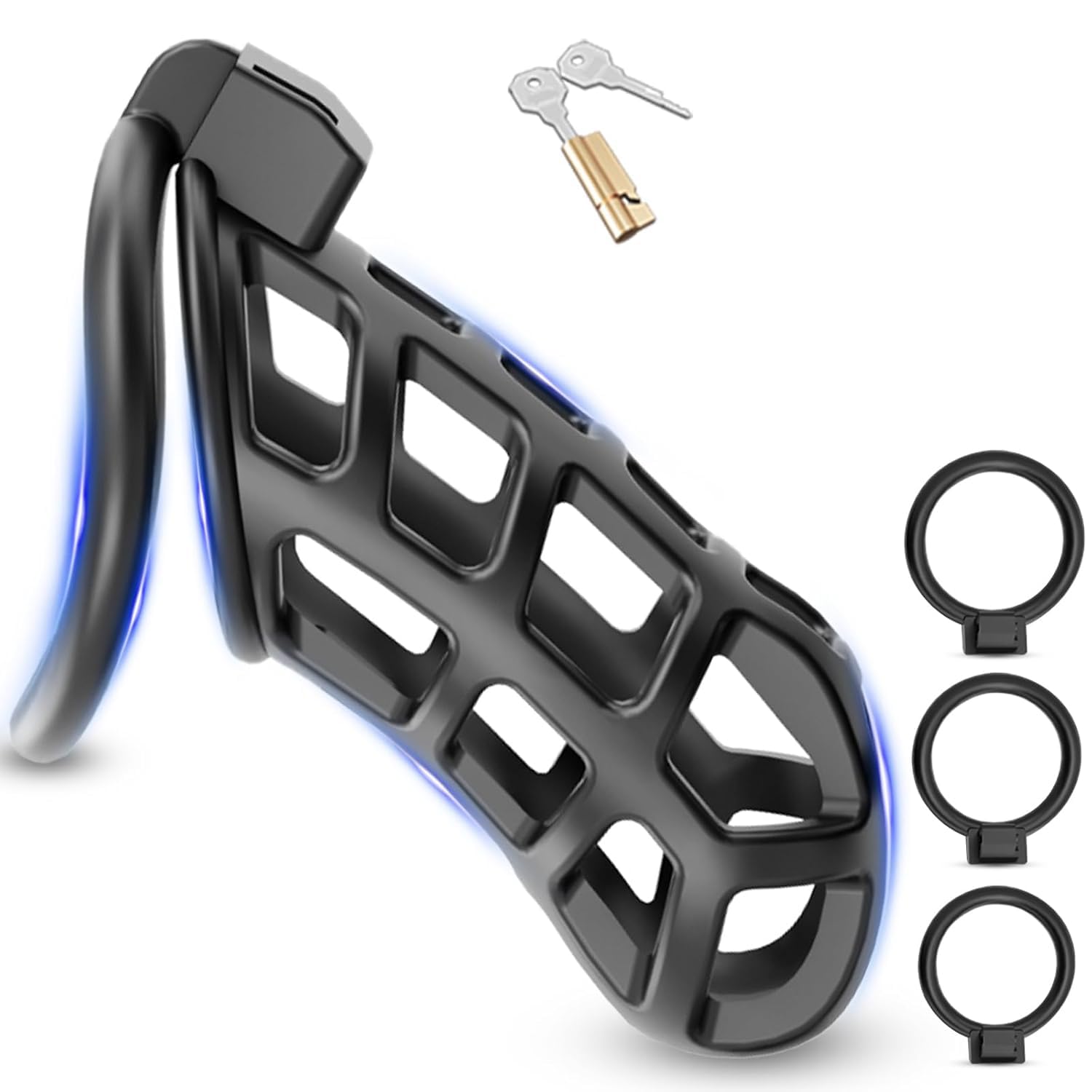 BDSMAGE Chastity cage pene con 3 Anelli per il Pene Rimovibili, gabbia castità per uomo, gabbia di castità cock cage per Prevenire L'erezione, SM bondage slave sex toys (XL)