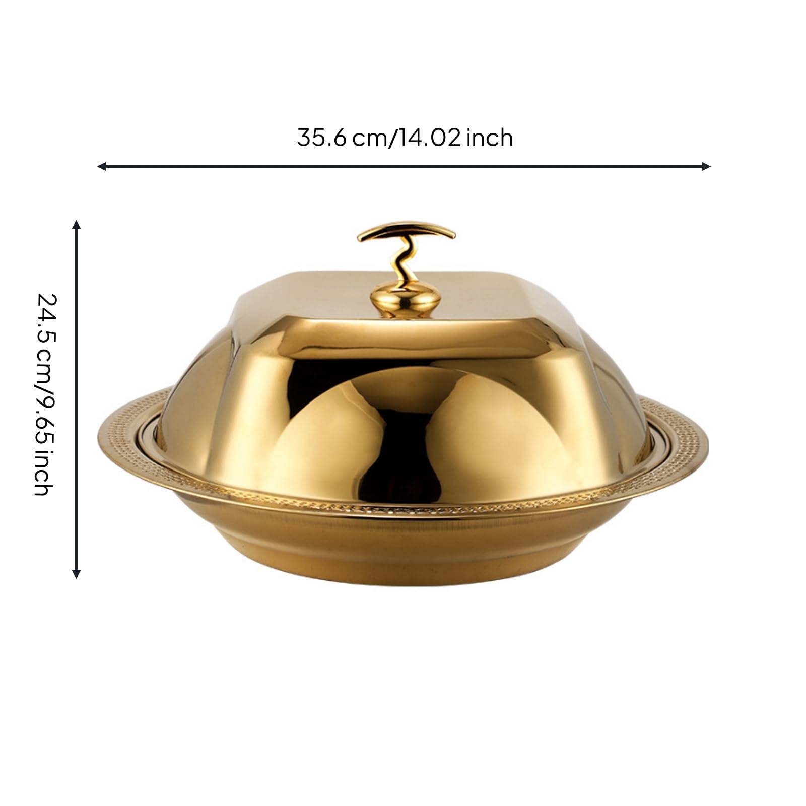 Coprivassoio da Portata Cupola per Servire Coperchio Vassoio Campana per Pietanze in Acciaio Inox Rifinito con Base Coordinata Adatto per Catering, Oro, 36cm