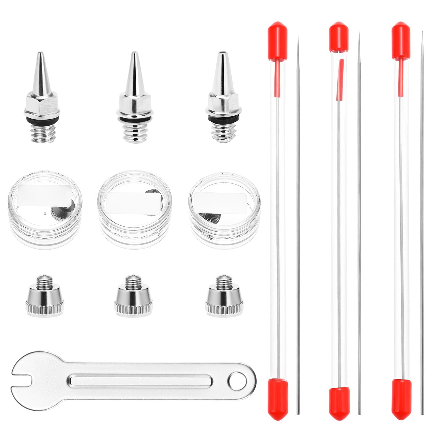 QWORK® Airbrush Nozzle, Nozzle Caps & Needle Replacement Set, 0.2mm, 0.3mm, 0.5mm Replacement Accessories for Spray Gun