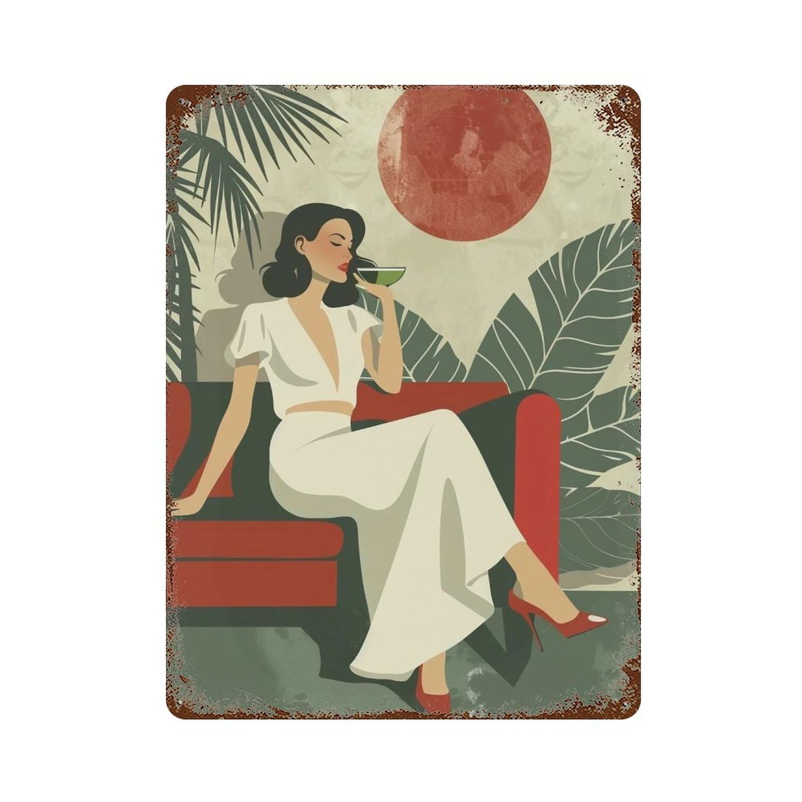 YHGERTKU Tropical Elegant Woman 04 Wall Art Retro Iron Vintage Metal Tin Sign Poster Modern Decor for Living Rooms Gift 40x30cm