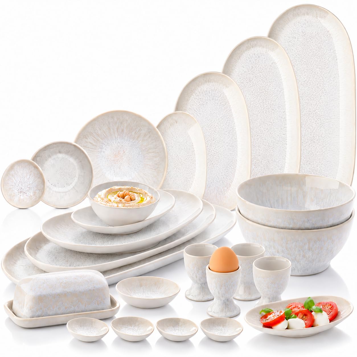 Sänger Korfu | Servierplatten Set 20 tlg., Geschirrset Creme aus Steingut