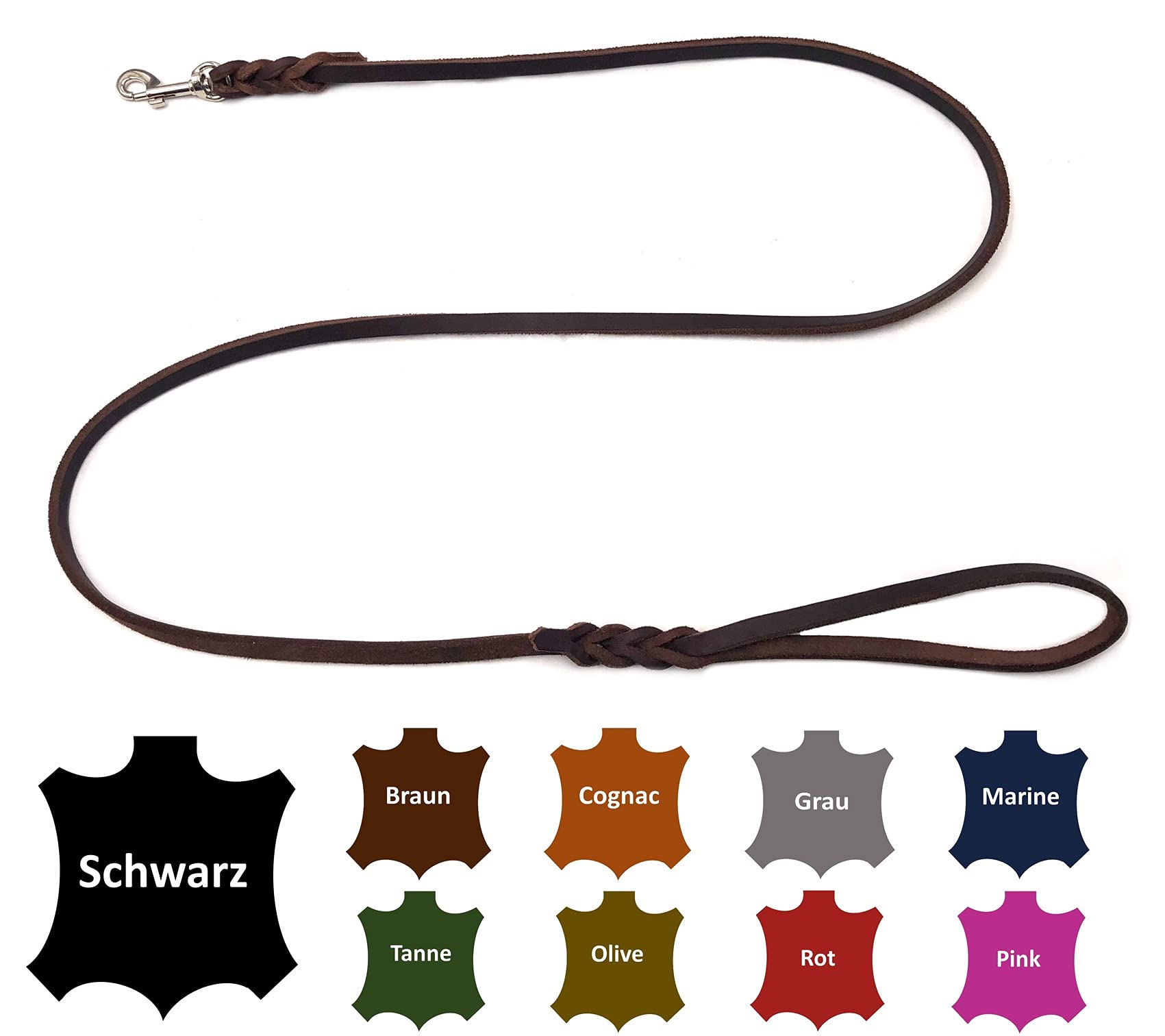 Hundeleine Fettleder kleine Hunde/große Hunde MIT Handschlaufe Made IN Germany 1m - 5m (2,5m X 8mm, Braun)