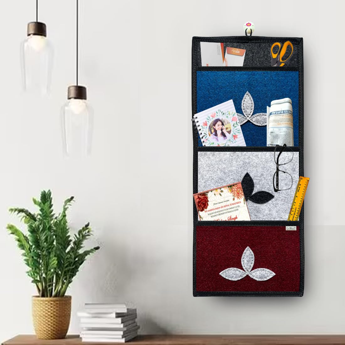 FREDDO Modern Wall Hanging Organiser for Magazine Letter key News Paper Kitchen with 3 Sturdy Pockets (Multi Colour) Pack of 1 Pcs-image-31