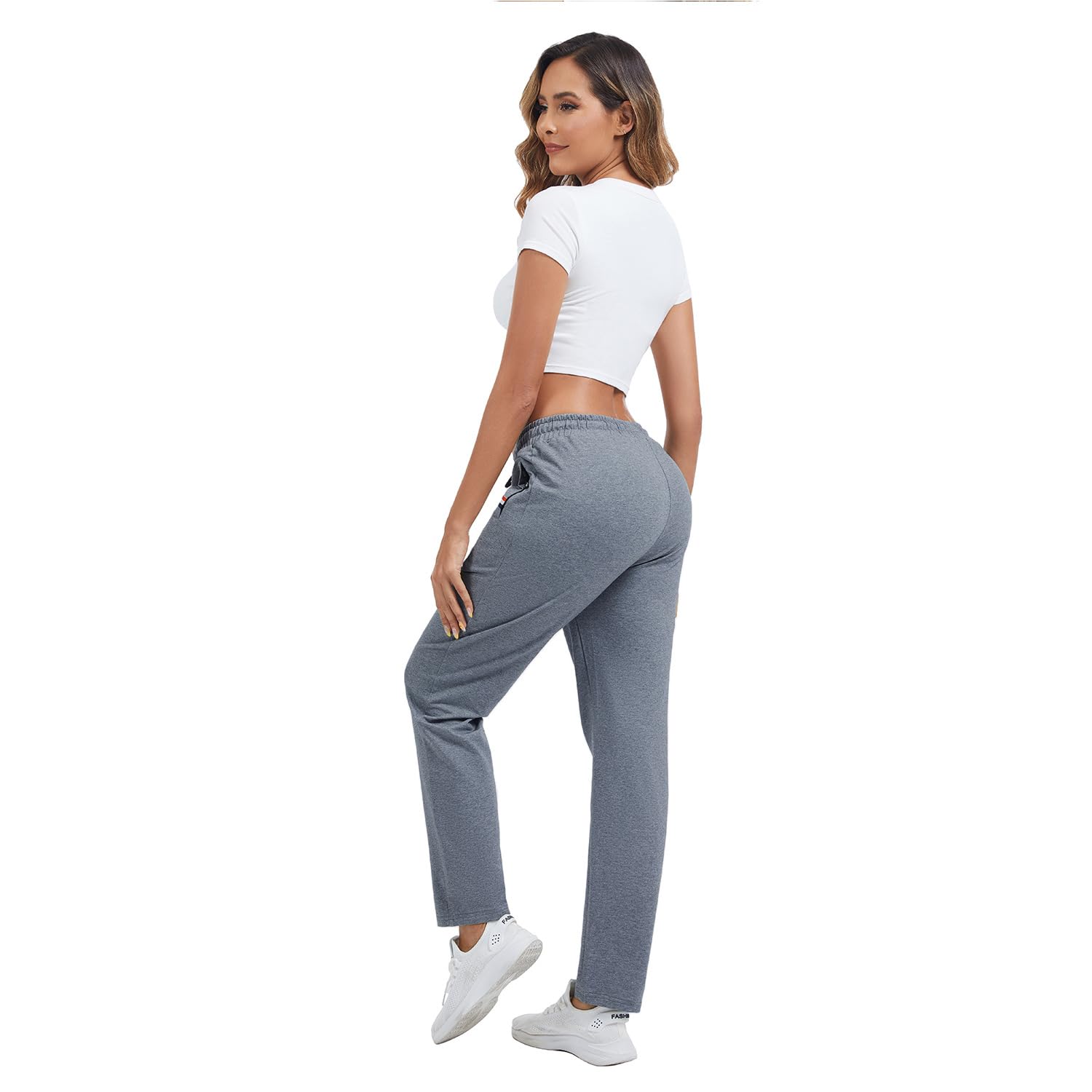 FGFD&OU Pantaloni da Jogging Donna Cotone Traspirante Pantaloni Sportivi Larghi Casual Pantalone Tuta Allenamento per Yoga Fitness Sport Jogger con Tasche con Cerniera