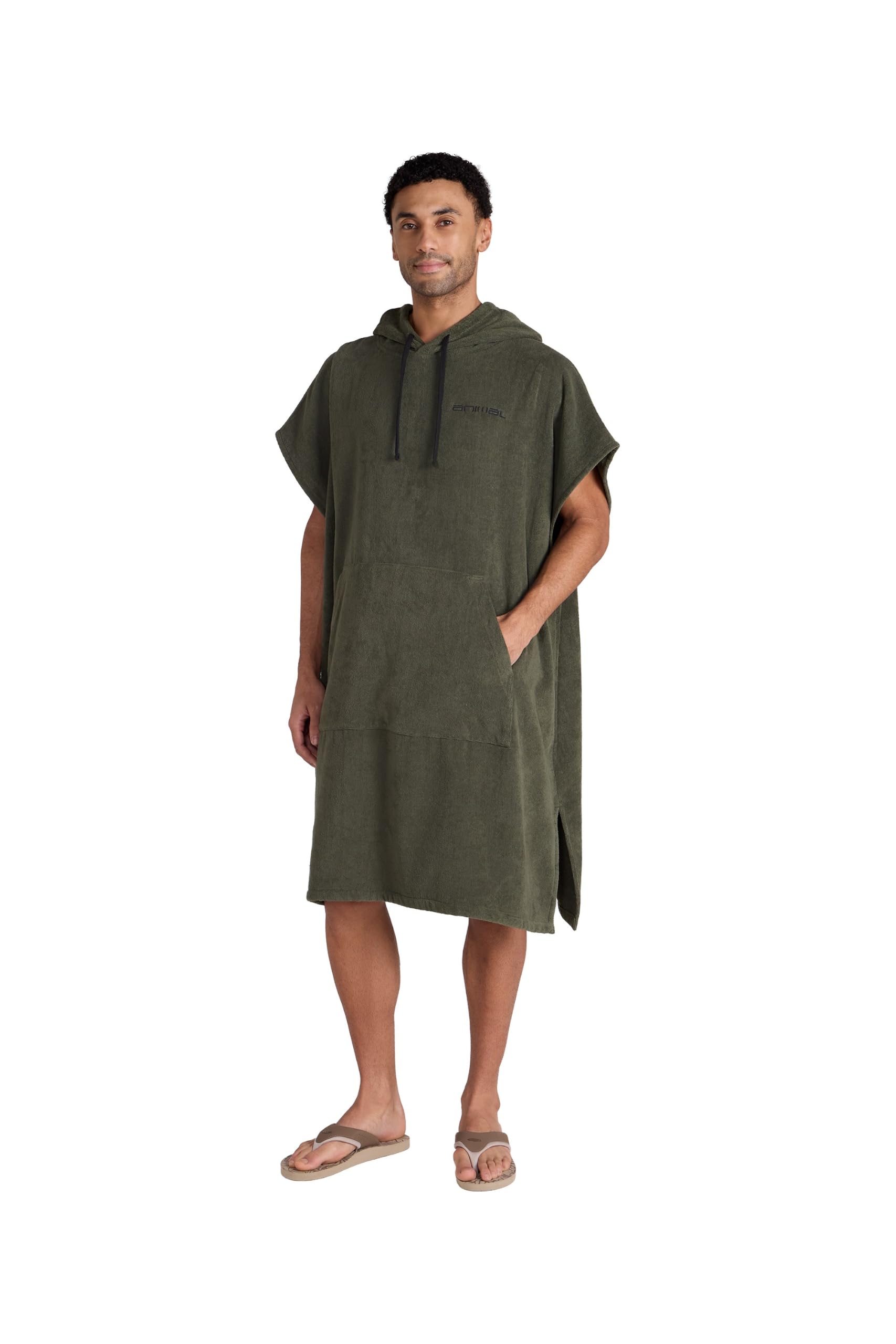 Animal Jacob Mens Towelling Poncho - Quick Dry with Adjustable Hood - Best for Spring Summer Outdoors, Holiday, Walking & Hiking Khaki ONE