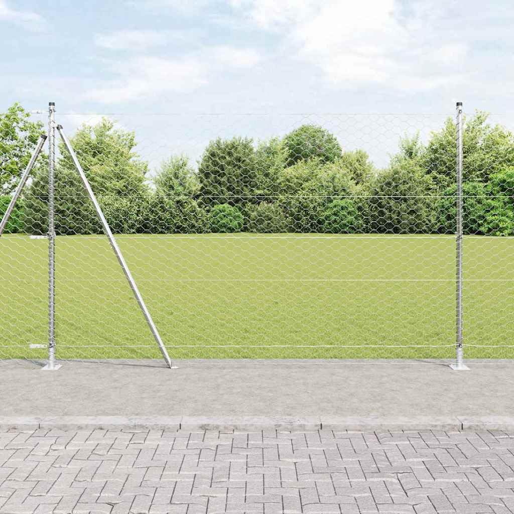 vidaXL Cerca Hexagonal 1.4 x 10m de Acero Galvanizado | Vallado Exterior Fuerte, Kit Completo de Montaje Fácil con Postes y Accesorios, Barrera de Jardín y Panel de Terraza para Seguridad y Privacida