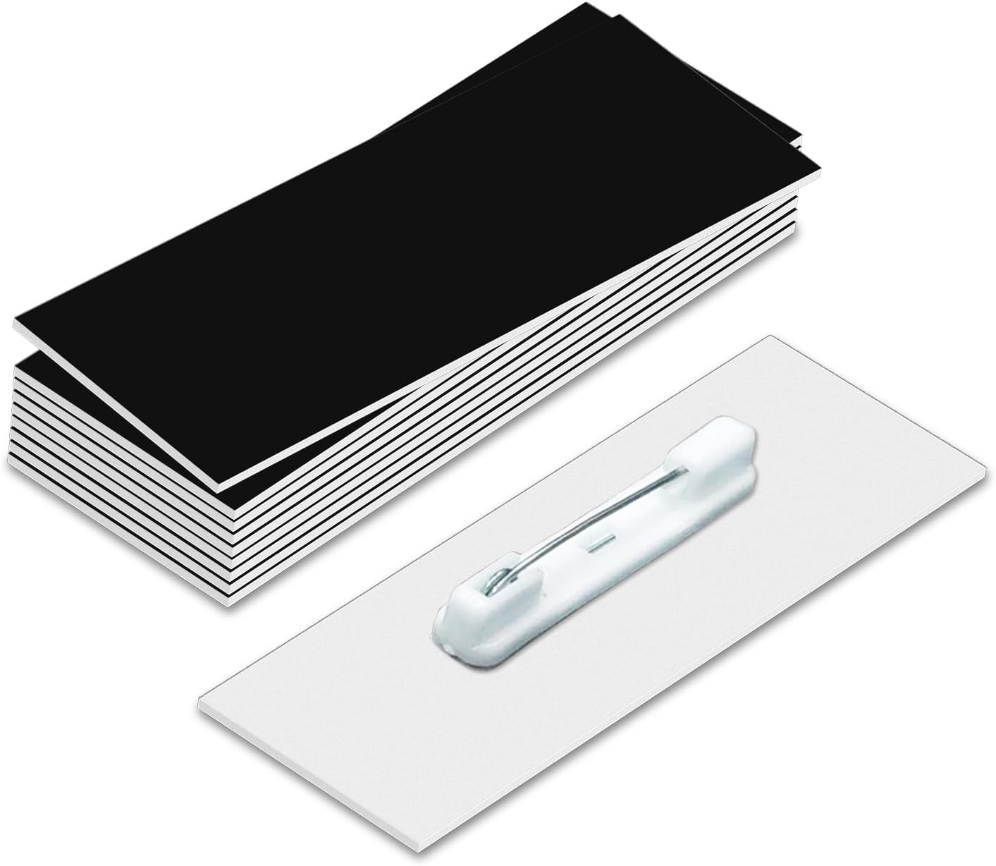 1" X 3" Square Corners Name Tag/Badge Blanks with Pin - 10 Pack (Black)