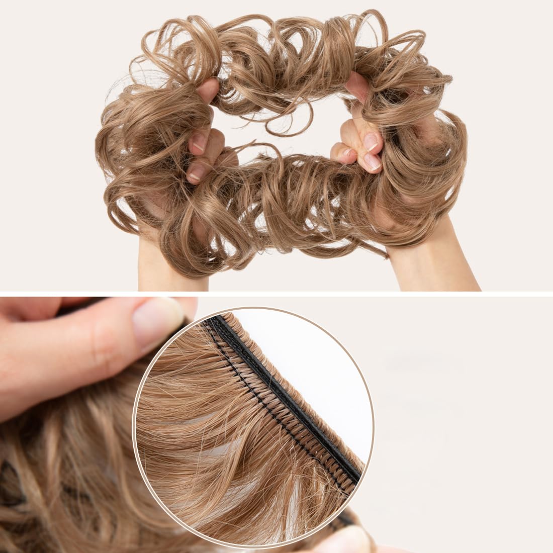 Moños Postizos, Natural Rizado Ondulado Postizo Moño Sintético, Moño Sintético Despeinado para Mujeres (A)