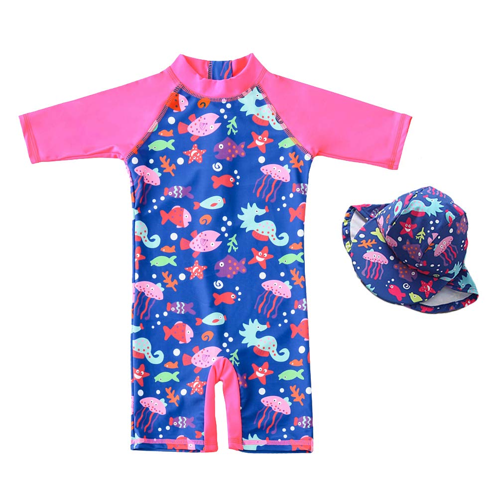 7-Mi Traje de baño para niña con protección UV 50+, Traje de baño con Cremallera y Sombrero para el Sol.