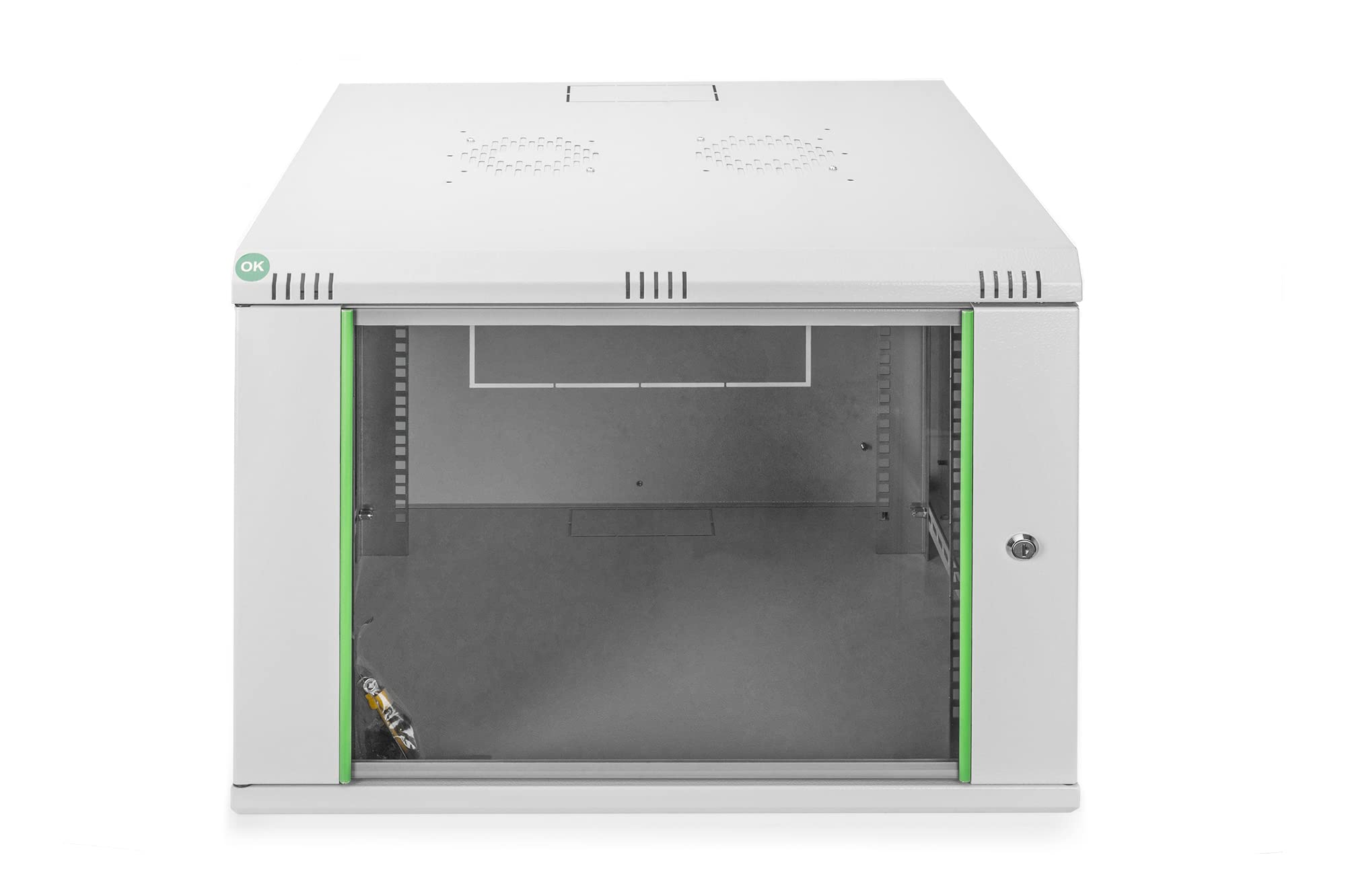 DIGITUS Armario de red – rack de 19 pulgadas – 7U – 600 mm de profundidad – 470 mm de profundidad útil – montaje en pared – capacidad de carga 60 kg – puerta de cristal – serie Dynamic Basic – gris