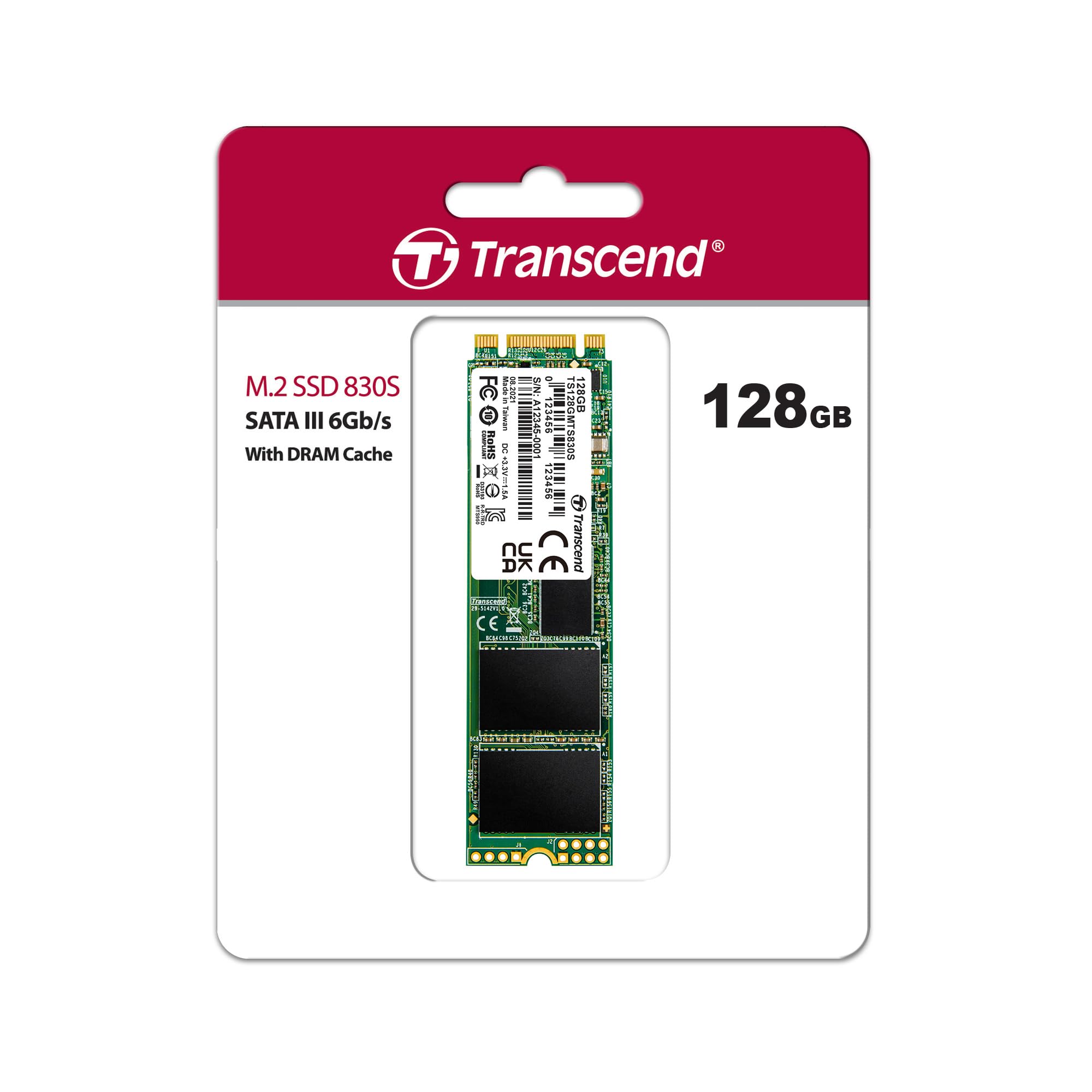 Transcend SSD interno MTS830S M.2 2280 SATA III 6 Gb/s da 128 GB, memoria 3D TLC NAND con cache DRAM - TS128GMTS830S