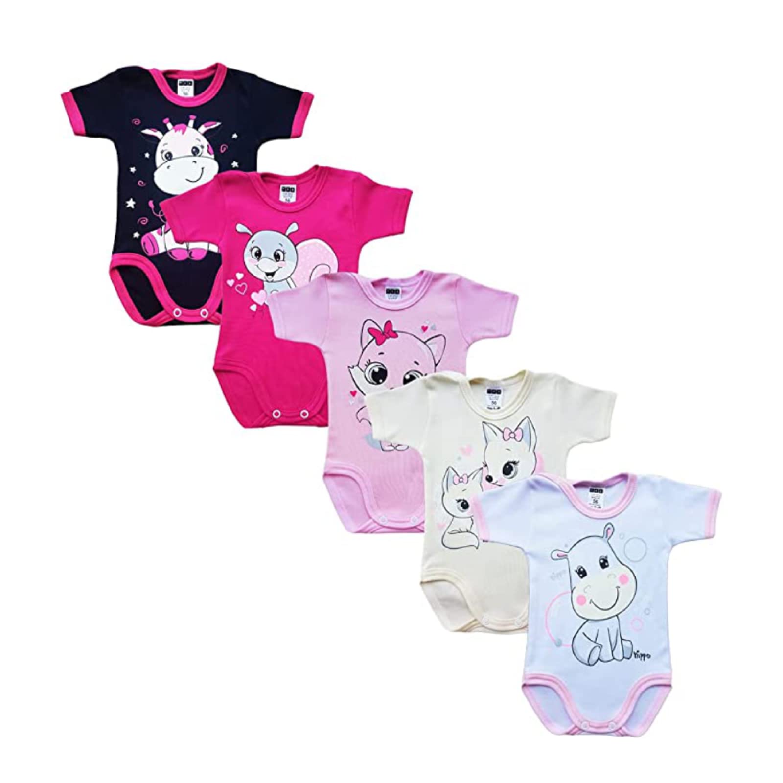 MEA BABY body bébé unisexe à manches courtes 100% coton, lot de 5, avec imprimé (Parent)