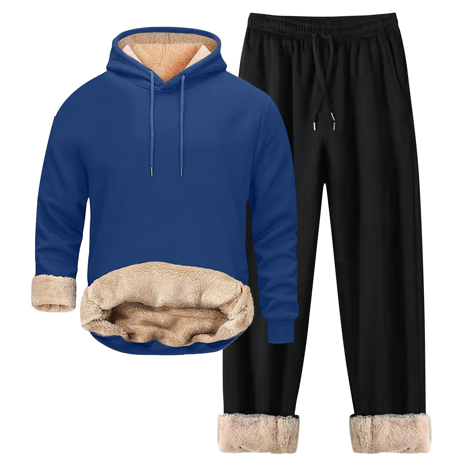 Generisch Conjunto de chándal térmico para hombre, a prueba de viento, sudadera de forro polar cálido, sudadera de invierno engrosada, sudaderas acogedoras con forro polar, ropa deportiva suave