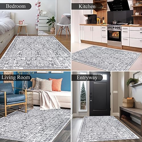 Tapete Vintage Shaggy Antideslizante Lavable 3'x5' Gris miniatura 4