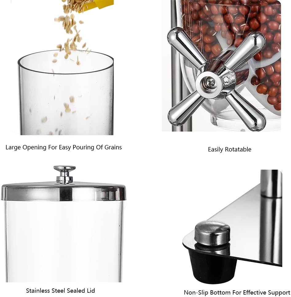 Countertop Cereal Dispenser, Cereal Containers Storage Dispenser, 4L/8L/12L Dry Food Dispenser with Stainless Steel Base for Kitchen Or Pantry, Double
