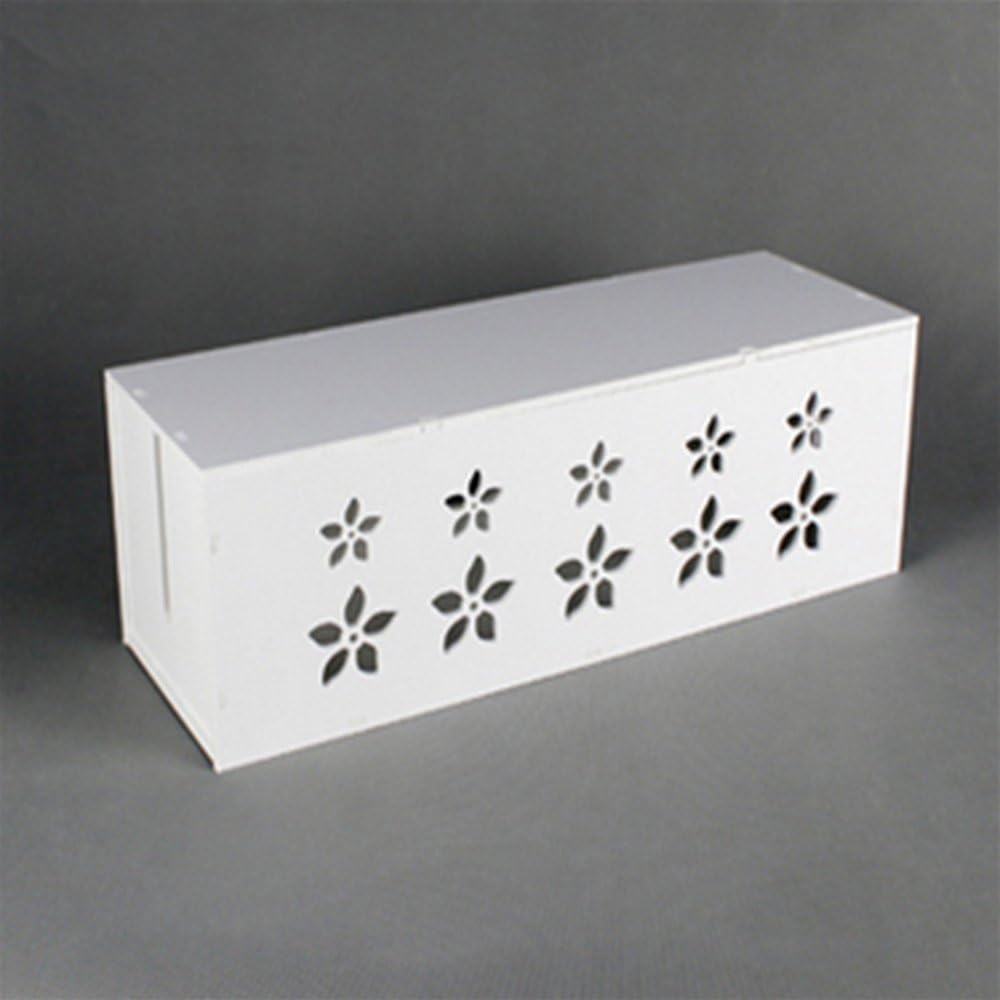 Sunfire White Wire Storage Box Electric Cable Organiser Wood Plastic Office Organizer for Bed Room Decor 36x13x12cm